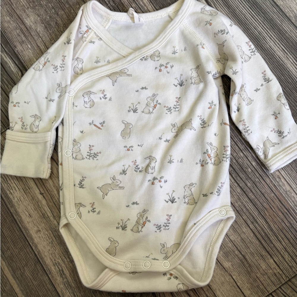 Quincy Mae Cream Bunny Print Kimono-Style Bodysuit